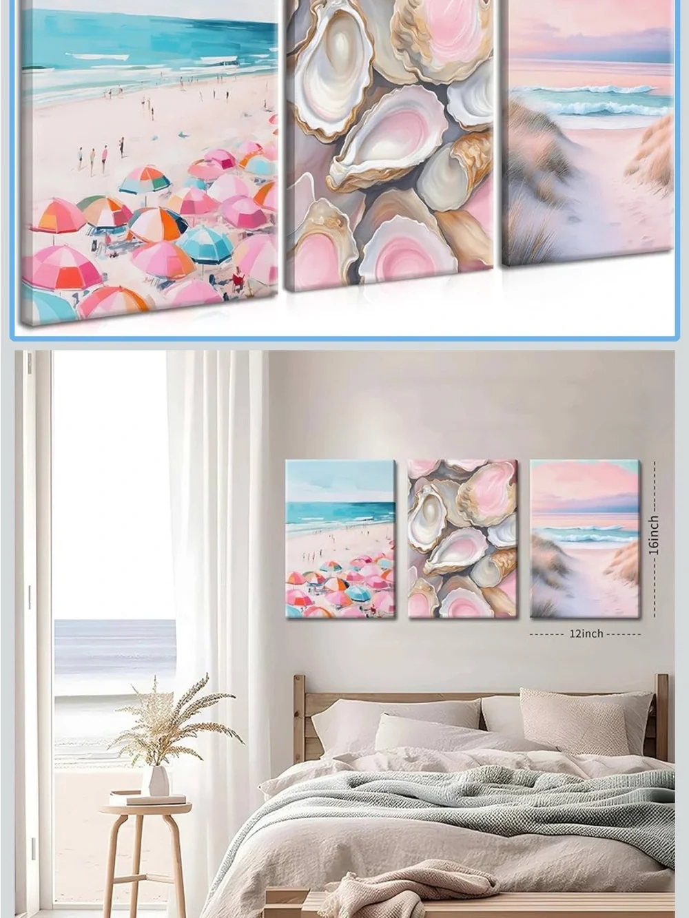 3pc set Pink and Cream Oyster Shell Wall Art - Elegant Home Wall Decor